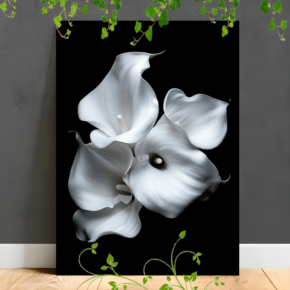 

1pc Wooden Canvas Painting Artwork Very Suitable For Office Room Decoration White Lily, Dark Background, Elegant, Minimalist, (1)