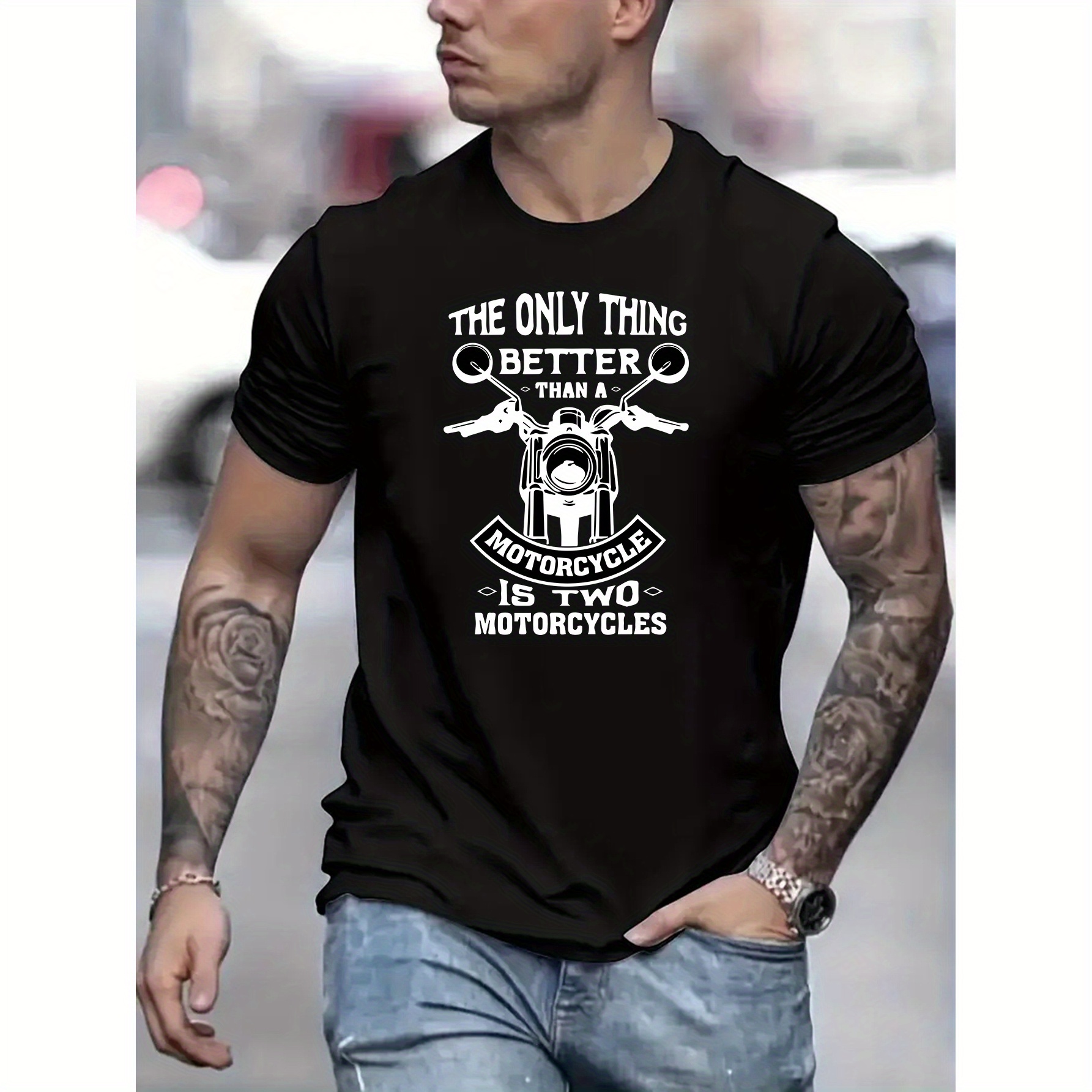 

Love Motorcycles Print T Shirt, Tees For Men, Casual Short Sleeve T-shirt For Summer