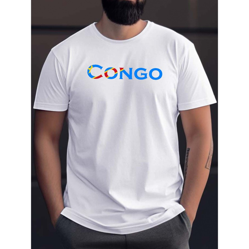 

I Love Congo Print Men's Crew Neck T-shirt, Short Sleeve Comfy Versatile Tee Tops, Summer Casual Clothing