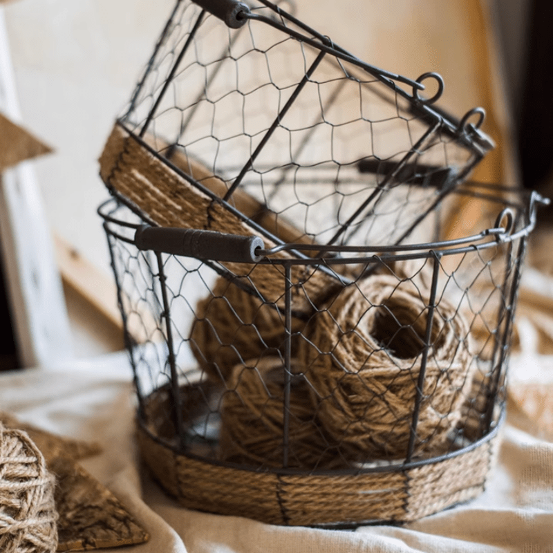 

2pcs Wire Storage Baskets With Wooden Handles - Rustic Round Woven Organizers For Home & Farmhouse Decor, Multi-, Ideal For Kitchen, Bathroom, Bedroom & Dorm, Basket Storage, Shelf Baskets