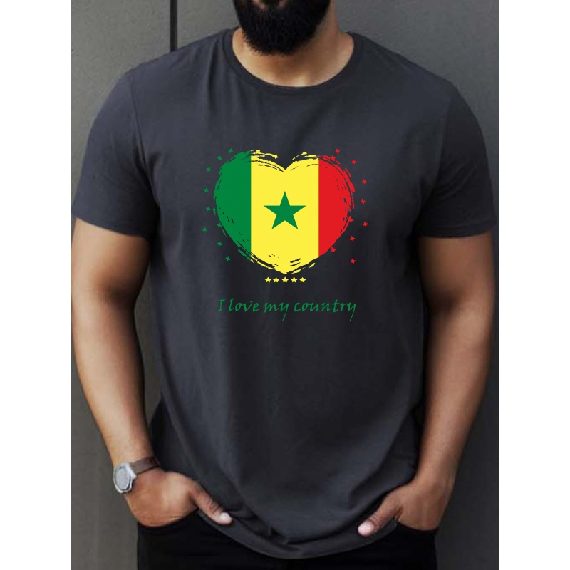 

T-Shirt Homme à Imprimé Géométrique d' Patriotique - Manches Courtes Décontractées, Polyester Respirant, Lavable en Machine - pour l'Été