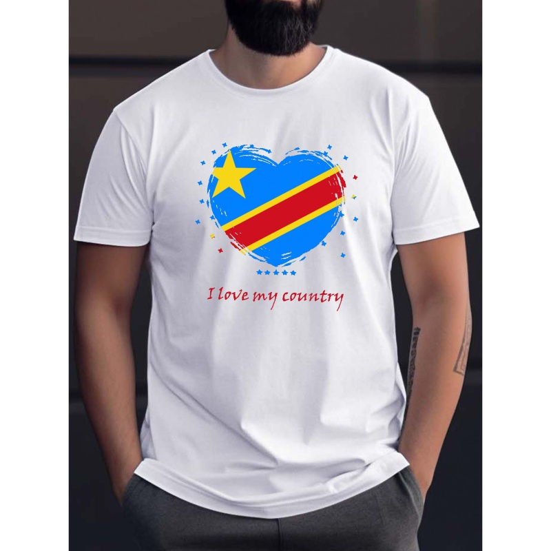 

Democratic Republic Of The Patriotic Print Tee Shirt, Tees For Men, Casual Short Sleeve T-shirt For Summer