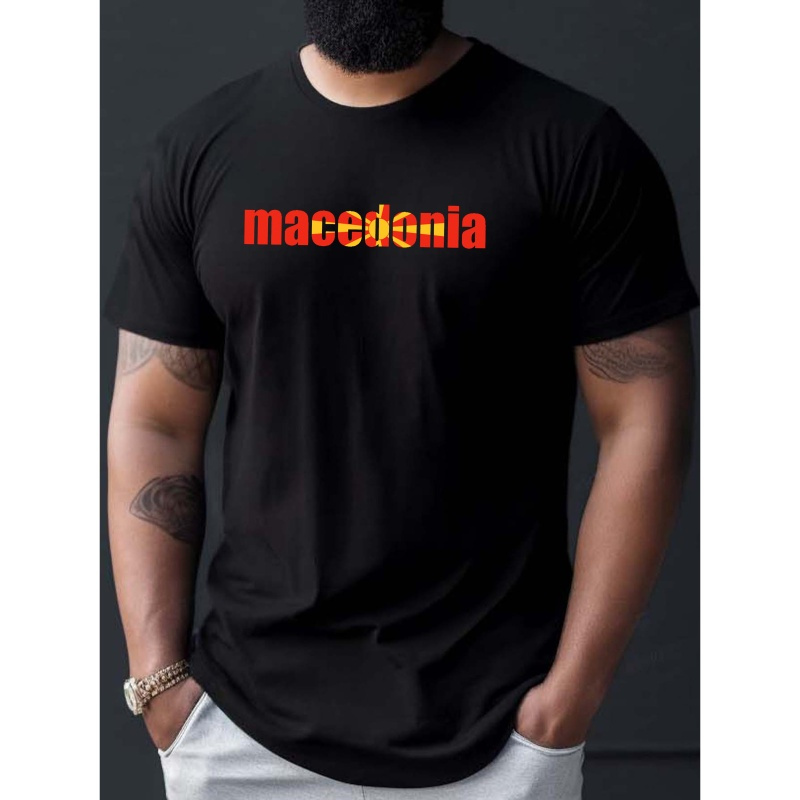 

Macedonia Print Tee Shirt, Tees For Men, Casual Short Sleeve T-shirt For Summer