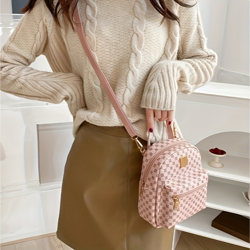 

1pc Shoulder Bag Cute Small Zipper Backpack, Casual Geometric Pattern Backpack With Adjustable Strap