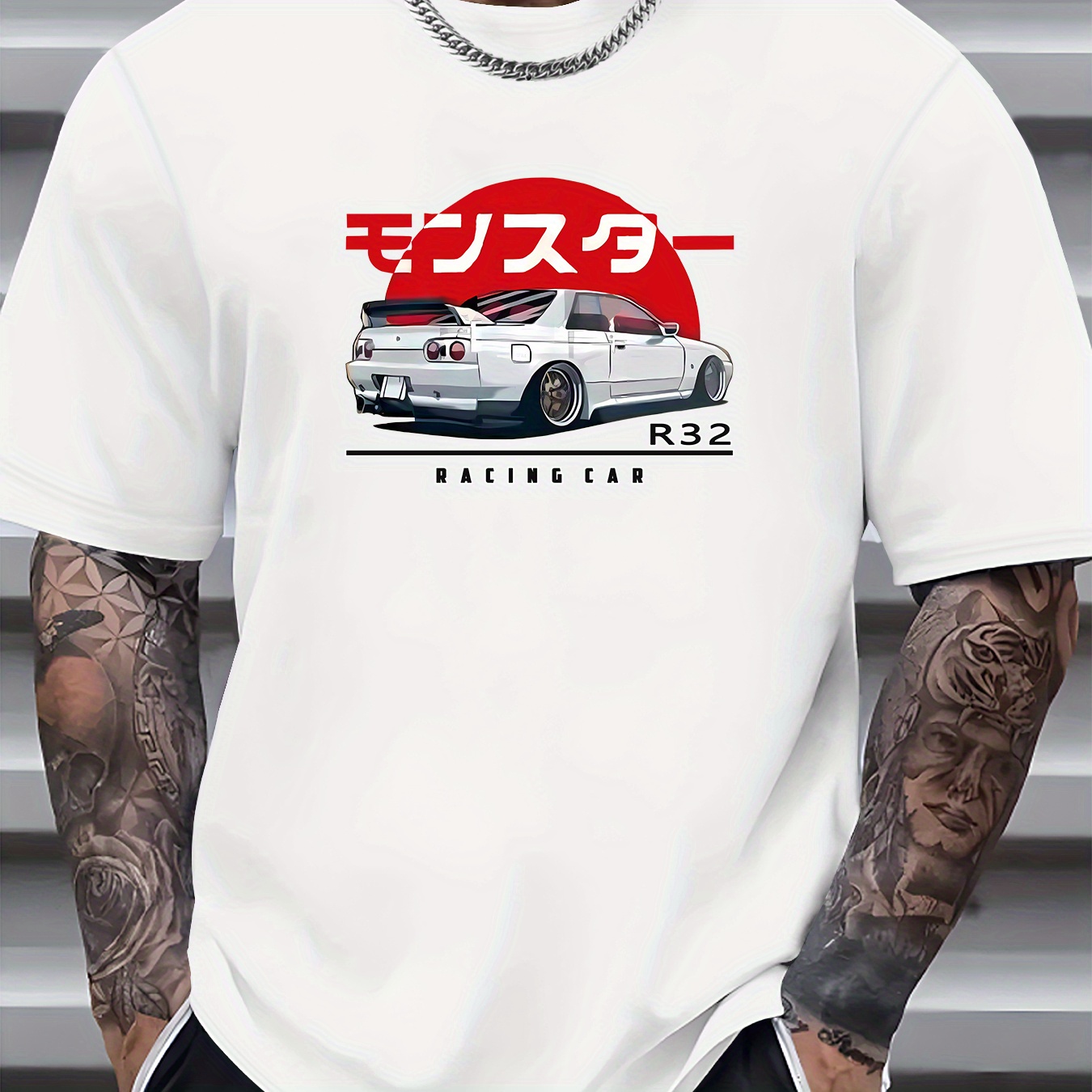 

Japanese Style Car Print Men's Short Sleeve Polyester T-shirt Summer Top