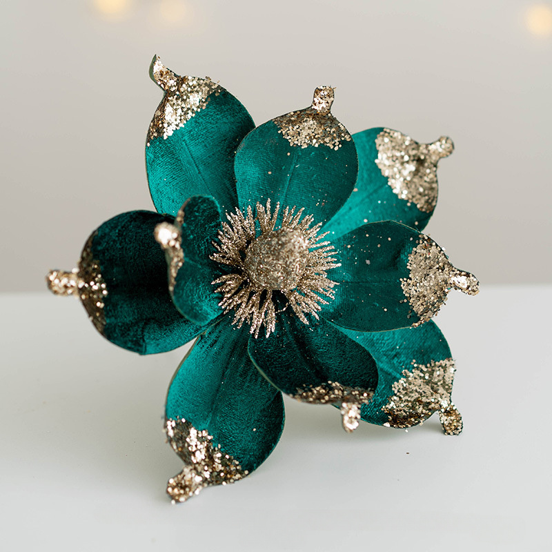 Image of 1pc 20cm Artificial Golden Glitter Sequin Decorative Flower Christmas Decoration Christmas Tree Wreath Accessories