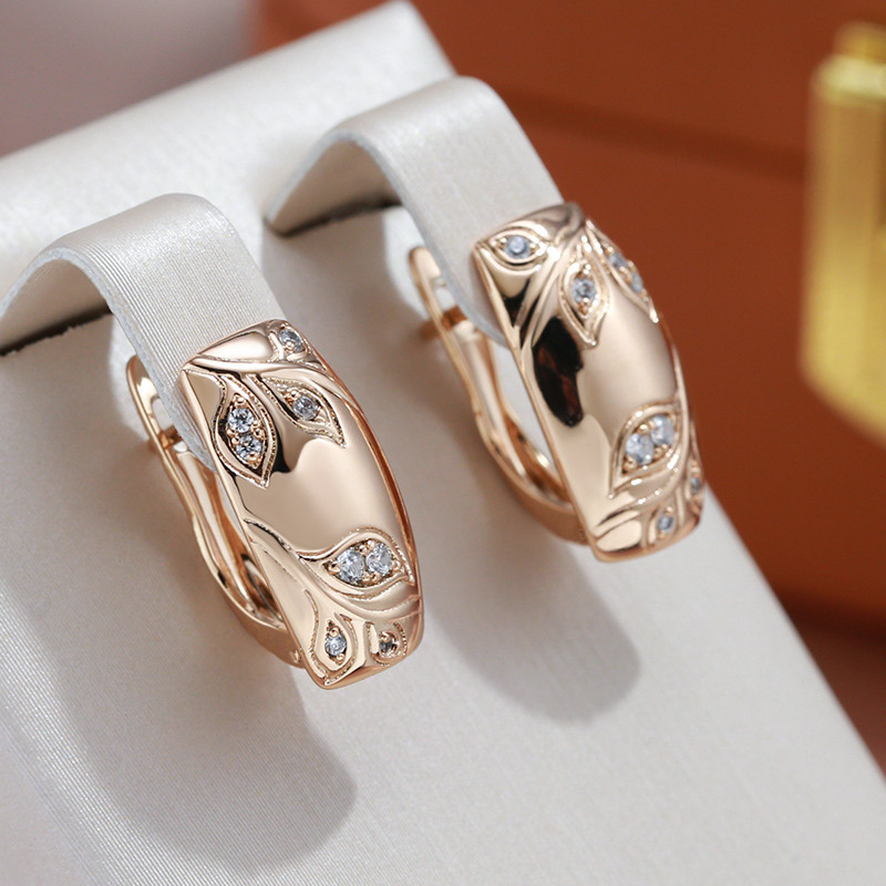 Image of 1 Pair Geometric Leaf Embossed Square Earrings For Women Golden Couple Gifts Charm Jewelry Wedding Elegant Earrings For Pretend Play, Perfect For Winter, New Year