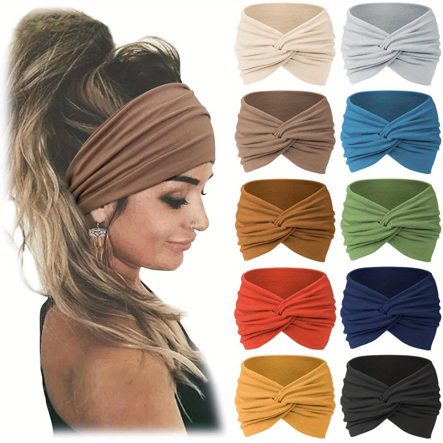 

10pcs Women Headbands African Wide Hair Wrap Extra Turban Head Bands For Lady Large Sport Workout Stretch Non-slip Big Hair Bands