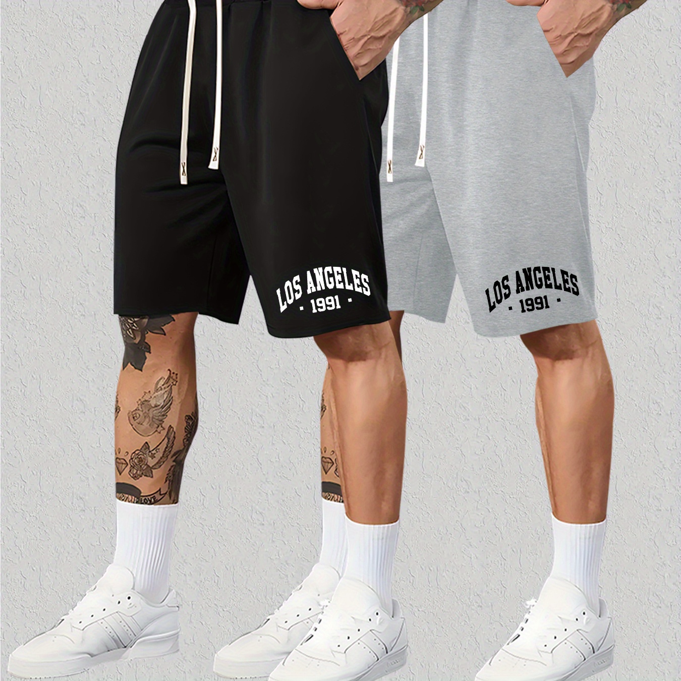 

Los Angeles Print, Men's Breathable Drawstring Pants, Loose Casual Waist Comfy Shorts For Basketball Playing Cycling Climbing Mountain Holiday Daily Dates Sports Workout Trousers