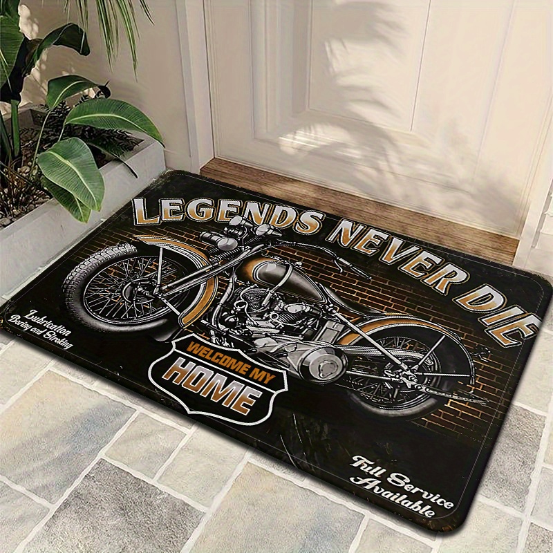 

Biker-inspired Area Rug: Black With Motorcycle Design, Non-slip, Absorbent, And Durable For Indoor Use - Kitchen, Bathroom, Living Room, Bedroom