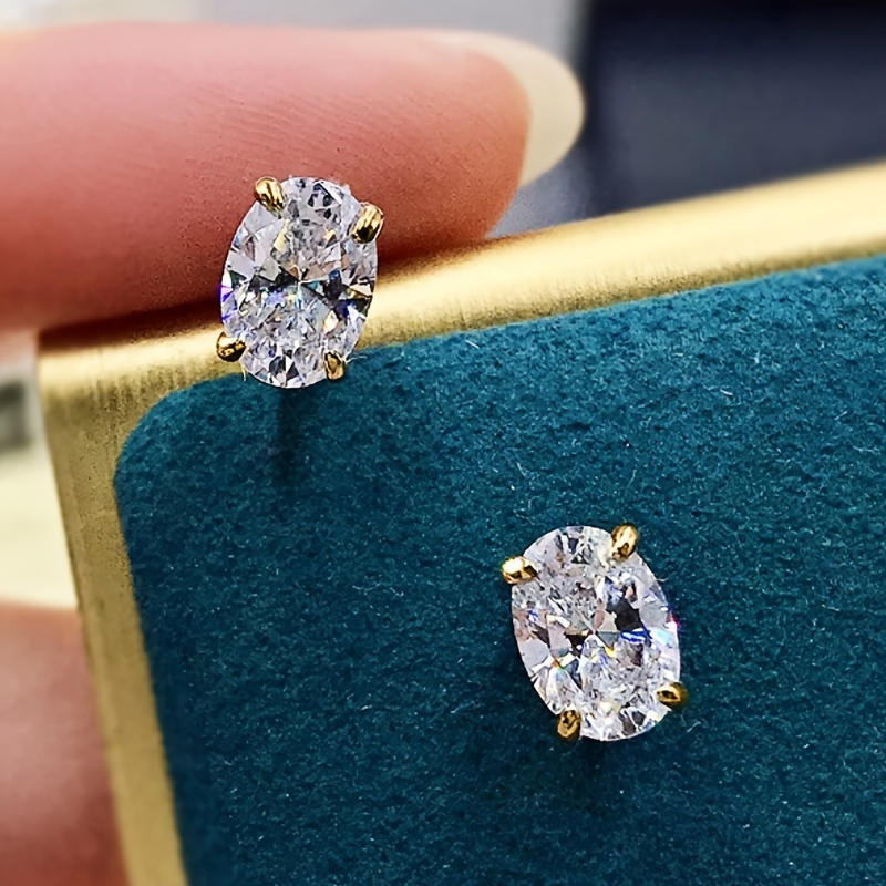TEMU Delicate Oval Stud Earrings Jewelry Embellished With Zirconia Simple Elegant Style For Women Daily Causal