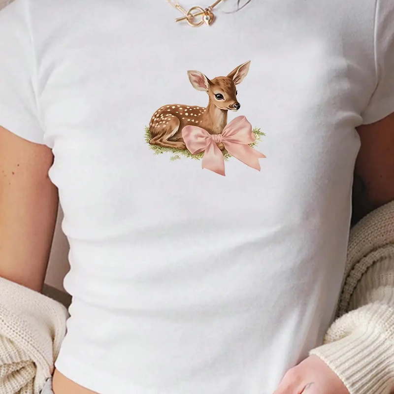 

Animal Print T-shirt, Short Sleeve Crew Neck Casual Top For Summer & Spring, Women's Clothing