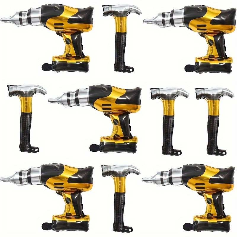 

10 Pcs Aluminum Film Hammer & Drill Shaped Balloons - Tool Theme Party Decorations For Fathers Day, Husband Birthday, Construction Party, Man Cave Gathering, Adult Celebrations, Non-electric 14+