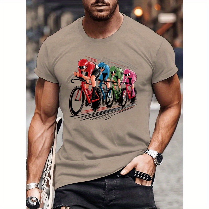 

High Speed Cycling Race Print Men's Crew Neck T-shirt, Short Sleeve Comfy Versatile Tee Tops, Summer Casual Clothing