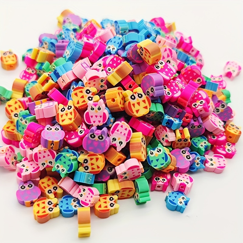 

100pcs Assorted Polymer Clay Owl Beads - Cute Handmade Soft Clay Charms For Diy Jewelry Making, Bracelets, Necklaces - Craft Supplies