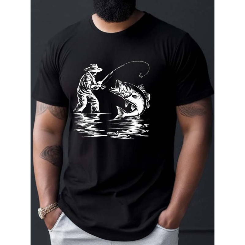 

Men's Casual Fishing Silhouette Print T-shirt - Crew Neck, Short Sleeve, Lightweight & Comfy For Summer