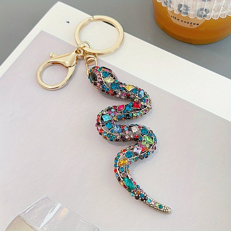 

Chic Vintage Zodiac Snake Keychain With Sparkling Rhinestones - Metal Animal Charm For Bags & Cars, Perfect Graduation Gift