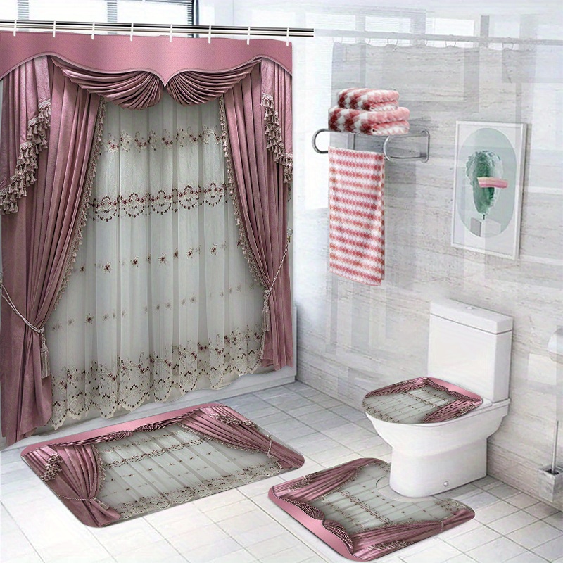 

1pc/6pcs Waterproof Bathroom Shower Curtain Set With 12 Hooks, Toilet Covers Seat Bath Mats Rugs, And 2-piece Ultra-soft Bath Towel Set - Thick, Quick-dry & Absorbent Bathroom Accessories