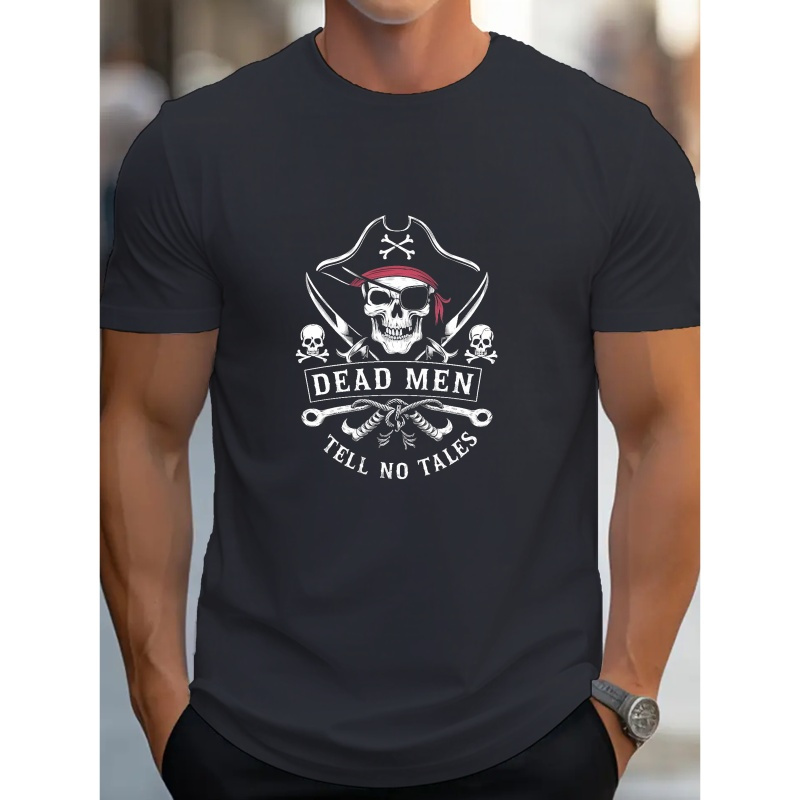 

Pirate Skull Print Men's Crew Neck T-shirt, Short Sleeve Comfy Versatile Tee Tops, Summer Casual Clothing