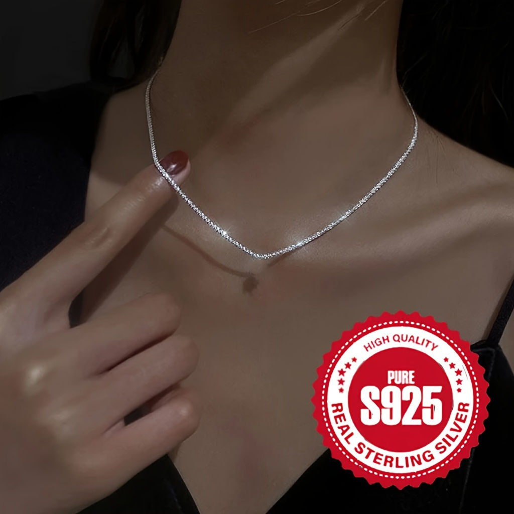 

925 Sterling Silver Simple Necklace Hypoallergenic Silver Color Minimalist Jewelry Necklace For Ladies