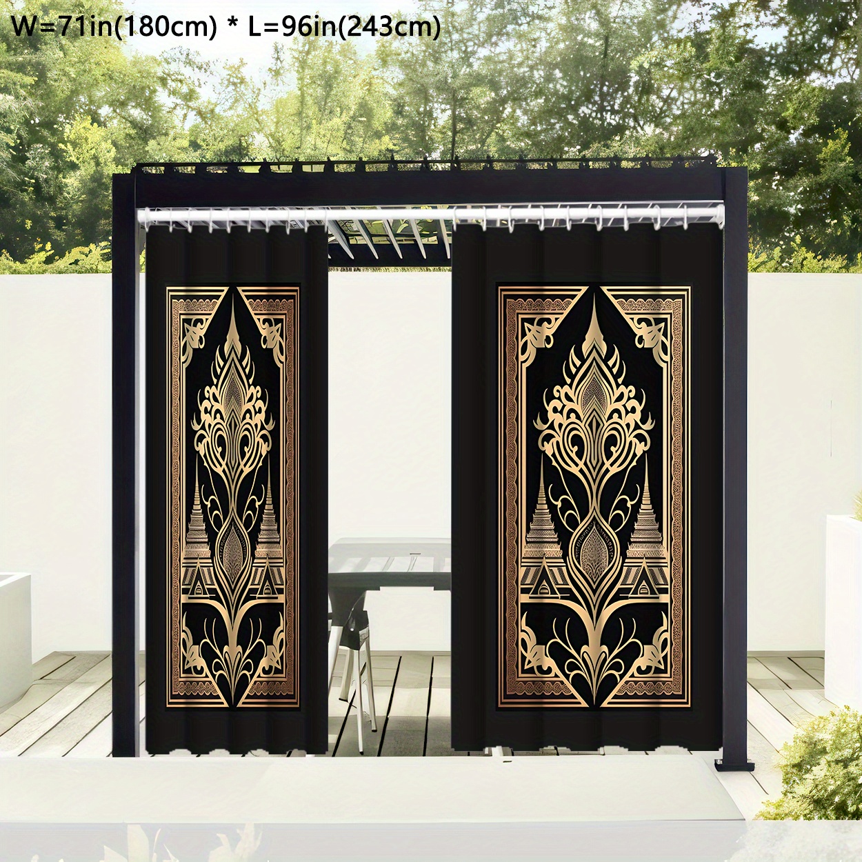 

Modern Waterproof Outdoor Curtain, 71x96in - Slim Privacy Drapes For Patio, Gazebo & Porch With Vintage Pattern, Easy-hang Hooks Included