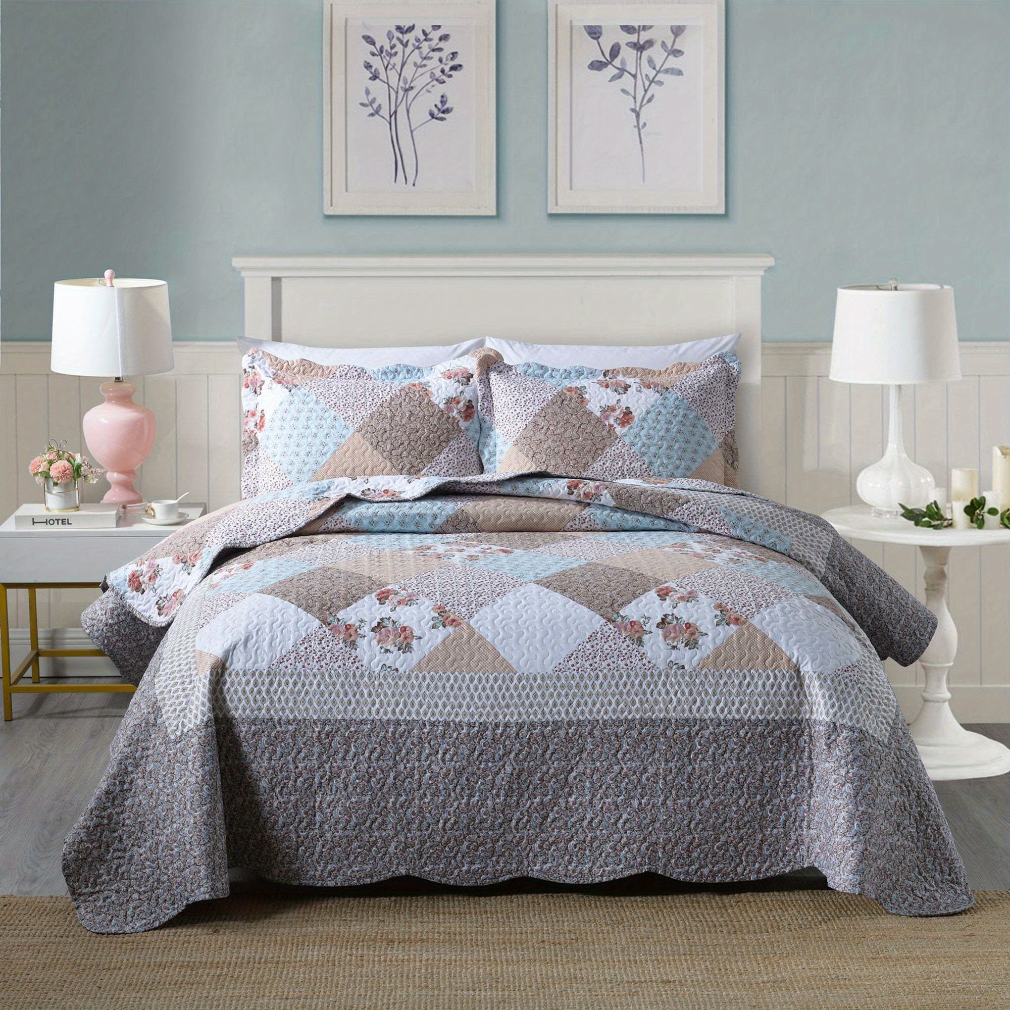 

3 Piece Light Weight Quilt Set Lightweight Bedspread Set Floral