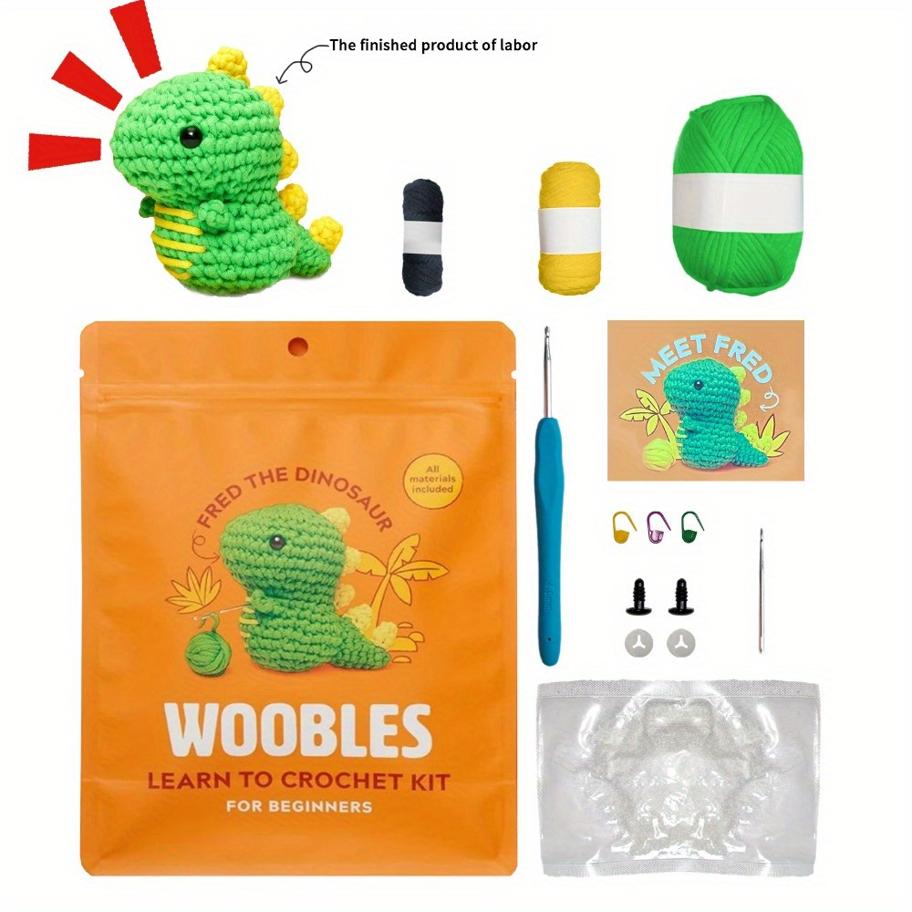 

Beginner Crochet Kit With Dinosaur Design - Complete Yarn Set For Diy Knitting, Includes Hooks & Tools, Easy-to-follow English Instructions, Gift For Adults