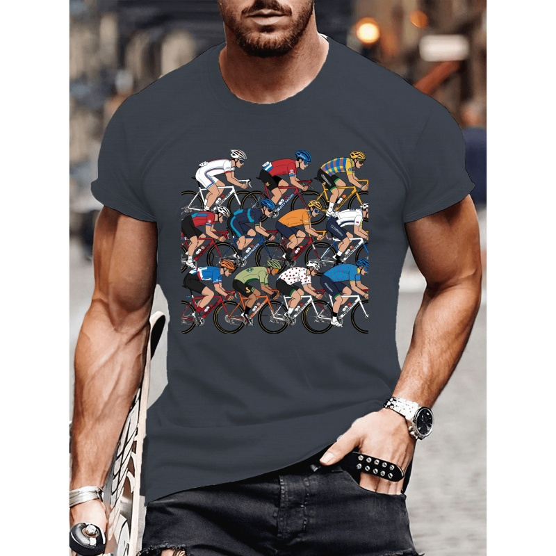 

Men's Cyclists Graphic Tee - Casual Short Sleeve, Breathable Polyester, Machine Washable - Summer