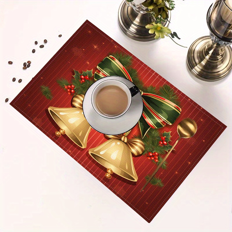 

Festive Christmas Bell Placemats: 2 Pieces Set, 4 Pieces Set - Elegant Linen Table Mats, Perfect For Holiday Dinners