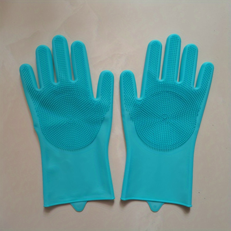 pair of kitchen silicone dishwashing gloves waterproof insulation   for housework cleaning silica gel   7