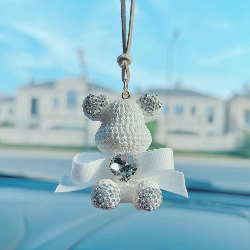 

Chic Resin Bear Car Mirror Charm - Cute Cartoon Pendant Decoration For Vehicle Interiors, Cute Car Decorations