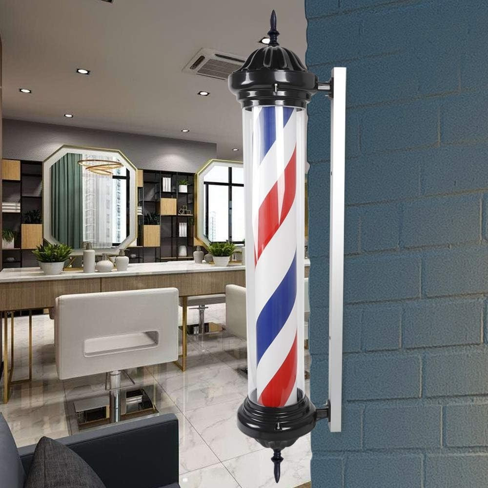 

Barber Shop Sign Red Blue White Rotating Pole Light Salon Wall Hanging Lamp Waterproof Rotating Stripe Sign Lamp