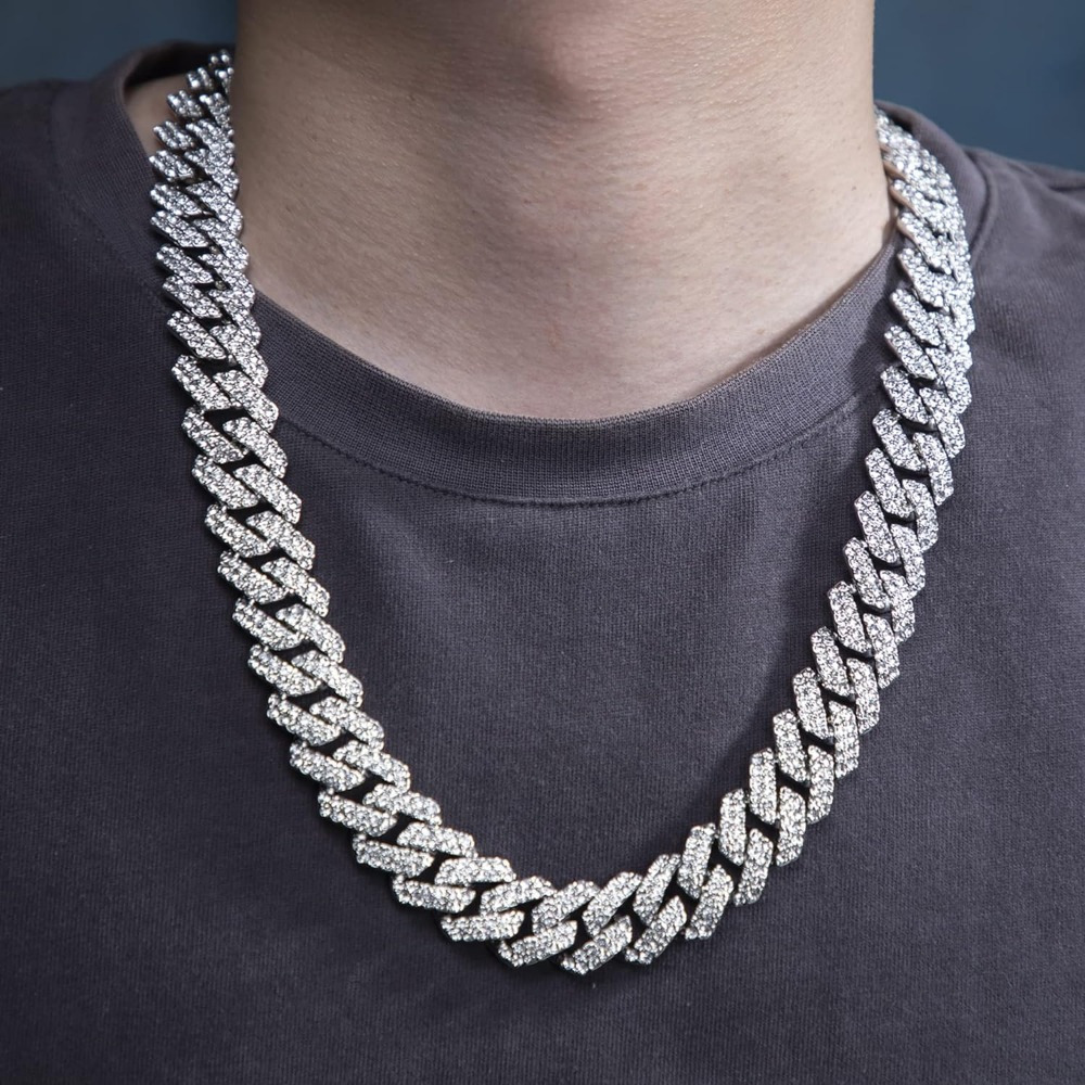 

Mens Cuban Link Chain Miami Cuban Necklace Golden Silver Cut Stainless Steel Chain For Men14mm Iced Out Hip Hop Jewelry