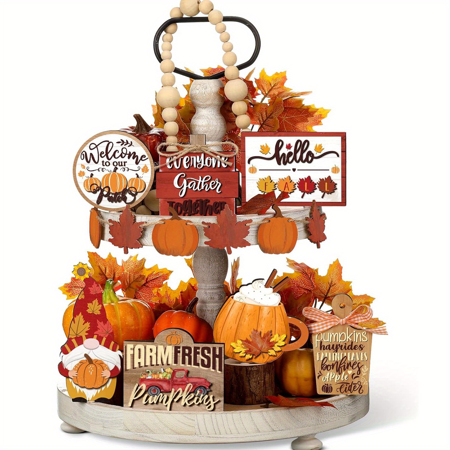 

Set Of 15 Fall Tiered Tray Decor Pumpkins Farmhouse Decor Autumn Maple Leaf Table Centerpieces Thanksgiving Harvest Wood Blocks Signs For Home Decor