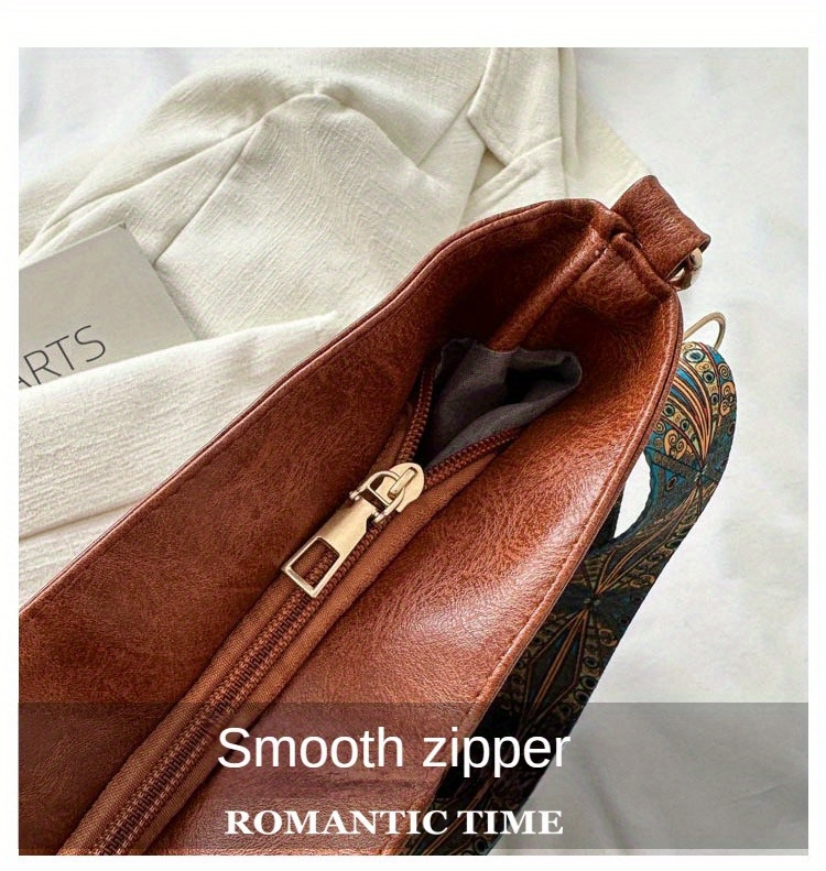 1pc Bohemian Geometric Strap Hobo Bag, Large Capacity Ethnic Crossbody Bag, Women'S Retro Style Shoulder Bag For Best Birthday Gifts, Halloween Gifts And Christmas Gifts