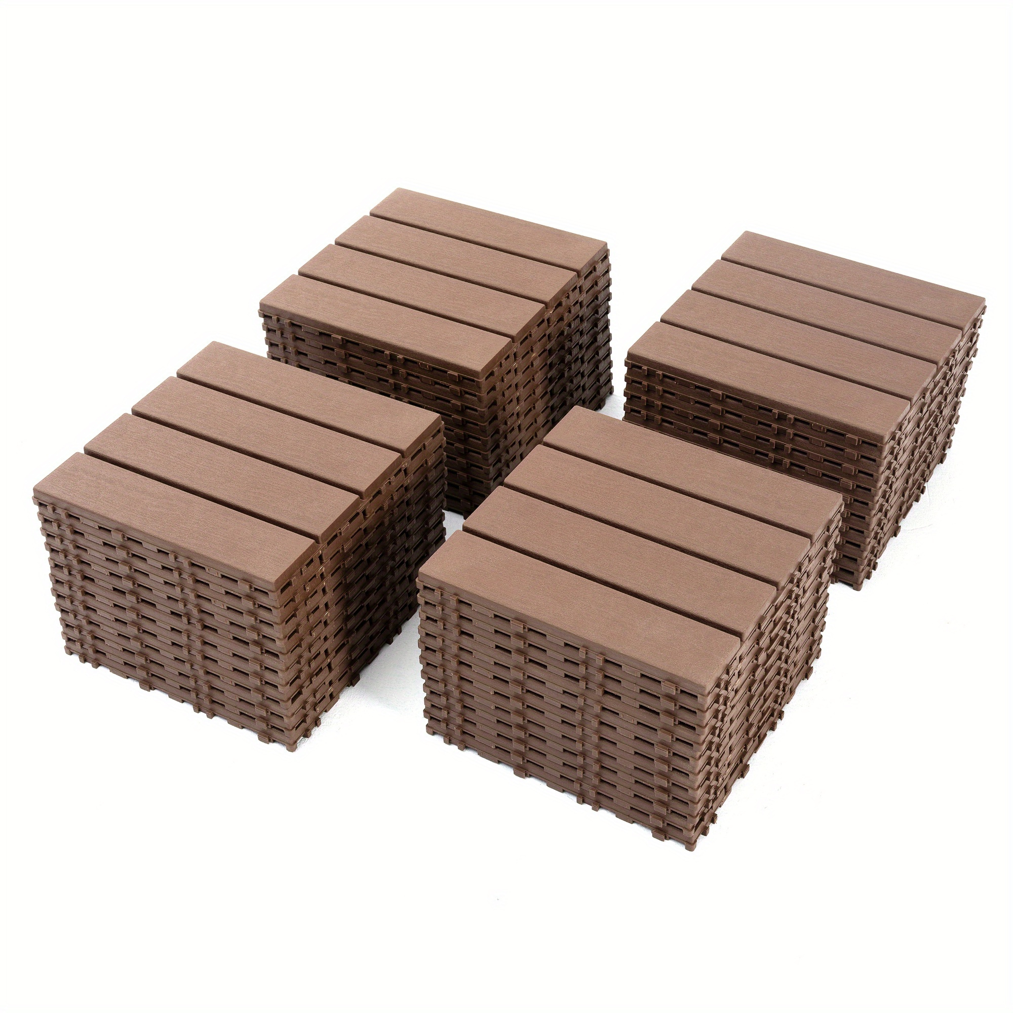 

Plastic Interlocking Deck Tiles, 44 & 27 Pack Patio Deck Tiles, 12"x12" Square Waterproof Outdoor All Weather Use, Patio Decking Tiles For Poolside Balcony Backyard, Brown/gray