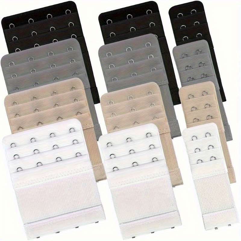 3-Pack Bra Extenders - Vacation Style Solid Color Polyester Bra Buckle Extensions with 2/3/4 Hooks - Non-Woven Elastic Band for Adjustable Back Closure - Comfortable Bra Accessories
