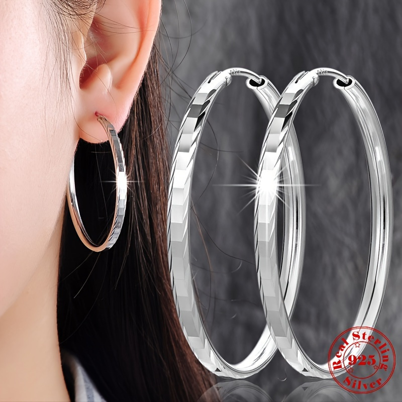 

925 Sterling Silver Hoop Earrings, Vintage Bohemian Style, Elegant Hypoallergenic Large Circle Earrings For Daily Wear & Special Occasions