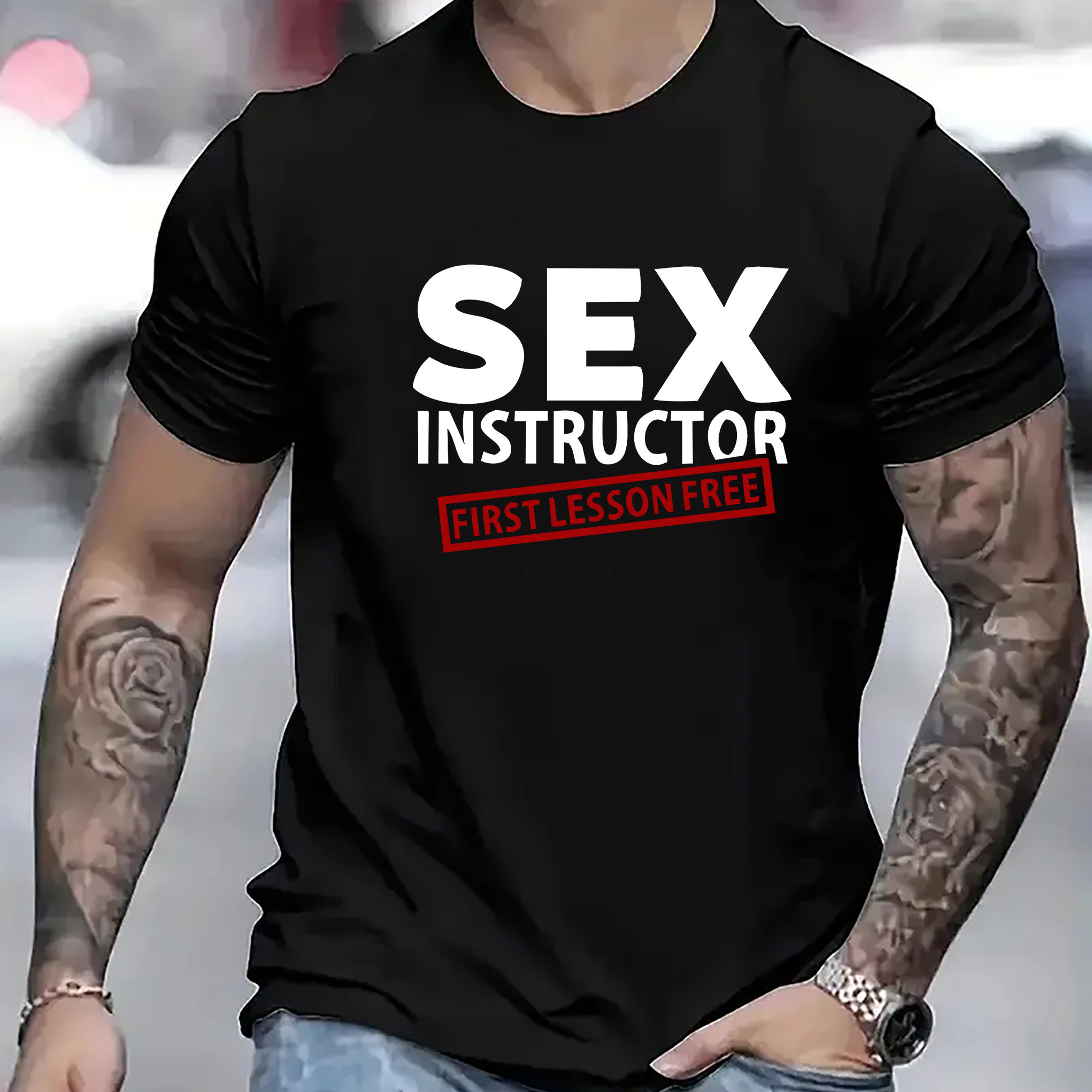 

Instructor Print, Men's Crew Neck Short Sleeve T-shirt, Casual T-shirt For Vacation Camping, Holiday Casual Comfortable Summer Lightweight Top