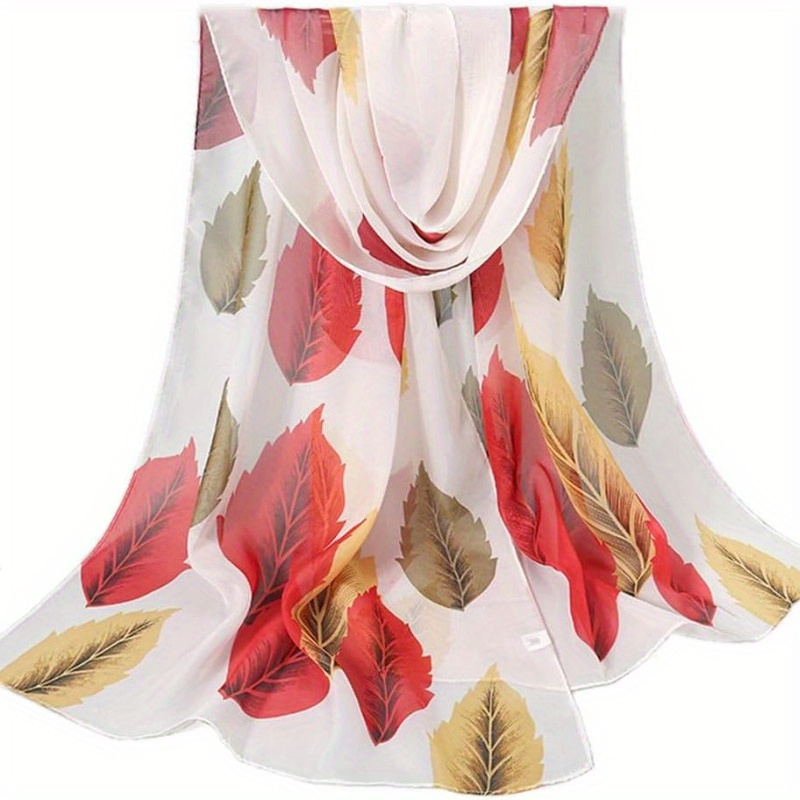 TEMU Women's Lightweight Breathable Polyester Chiffon Scarf - Elegant Floral Print Shawl For Outdoor Casual Beach, Versatile Fashion Accessory