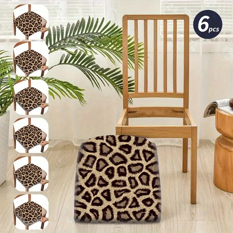 

Stretchy Leopard Print Chair Covers - 2/4/6 Piece, Soft & Durable Slipcovers For Dining And Office Chairs, Dust & Stain Resistant, Easy Care