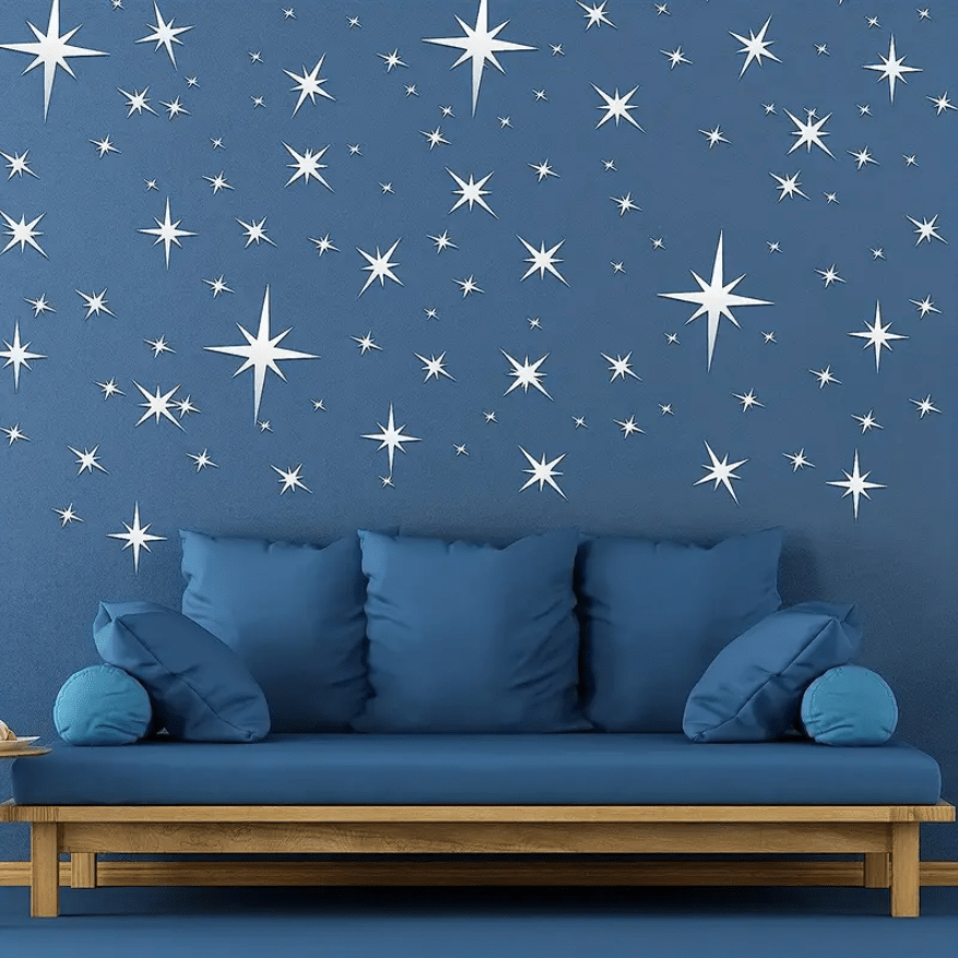 

82pcs 3d Acrylic Star Mirror Wall Stickers – Easy To Install, Self-adhesive Contemporary Geometric Wall Decals, Glossy Space-themed Decor, Living Room Bedroom Starry Decoration