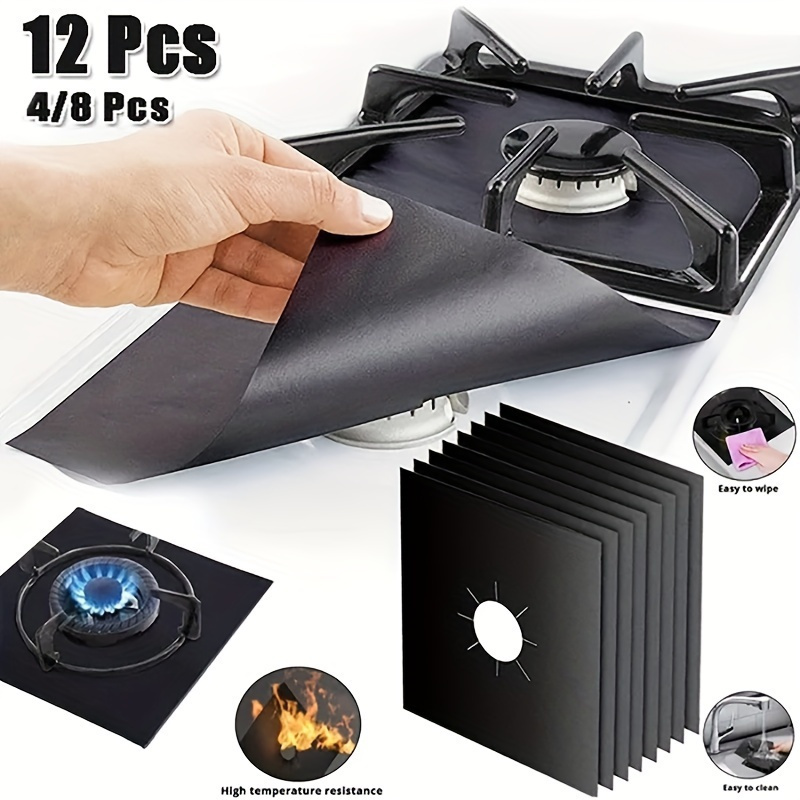 

Gas Stove Cleaning Mats - 4/8/12pcs, Anti-oil & Heat Resistant, Easy-clean Kitchen Floor Protectors, Black/silvery