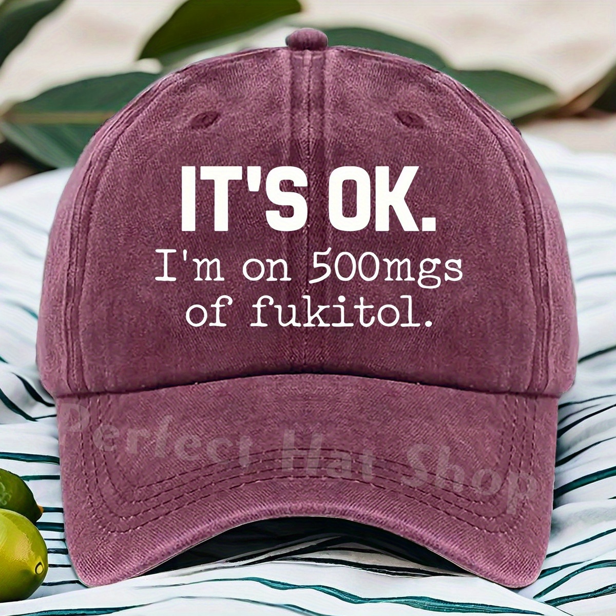 

it's Ok I'm On 500mgs Of Fukitol" Adjustable Baseball Cap - Cotton Sun Protection Hat With Printed Humor Design, Unisex Casual Wear