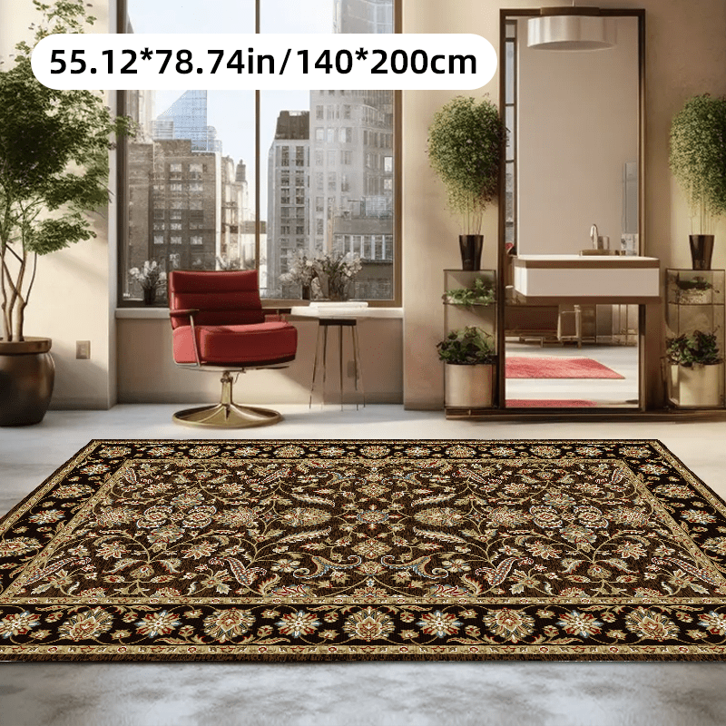 

Luxurious Velvet Area Rug With Non-slip Backing - Deep Brown Boho Vintage Paisley Design, Machine Washable, Pet-friendly, Perfect For Living Room, Bedroom, Game Room, Study, And Outdoor Decor