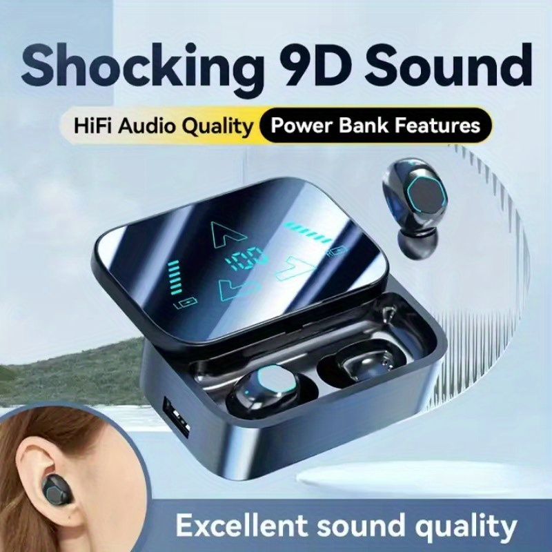 

Wireless Earphones Hifi Sound Gaming Wireless Headset Sports Noise Reduction Headphones Portable Earbuds Built-in Microphone Hd Call With Led Power Display Charging Case