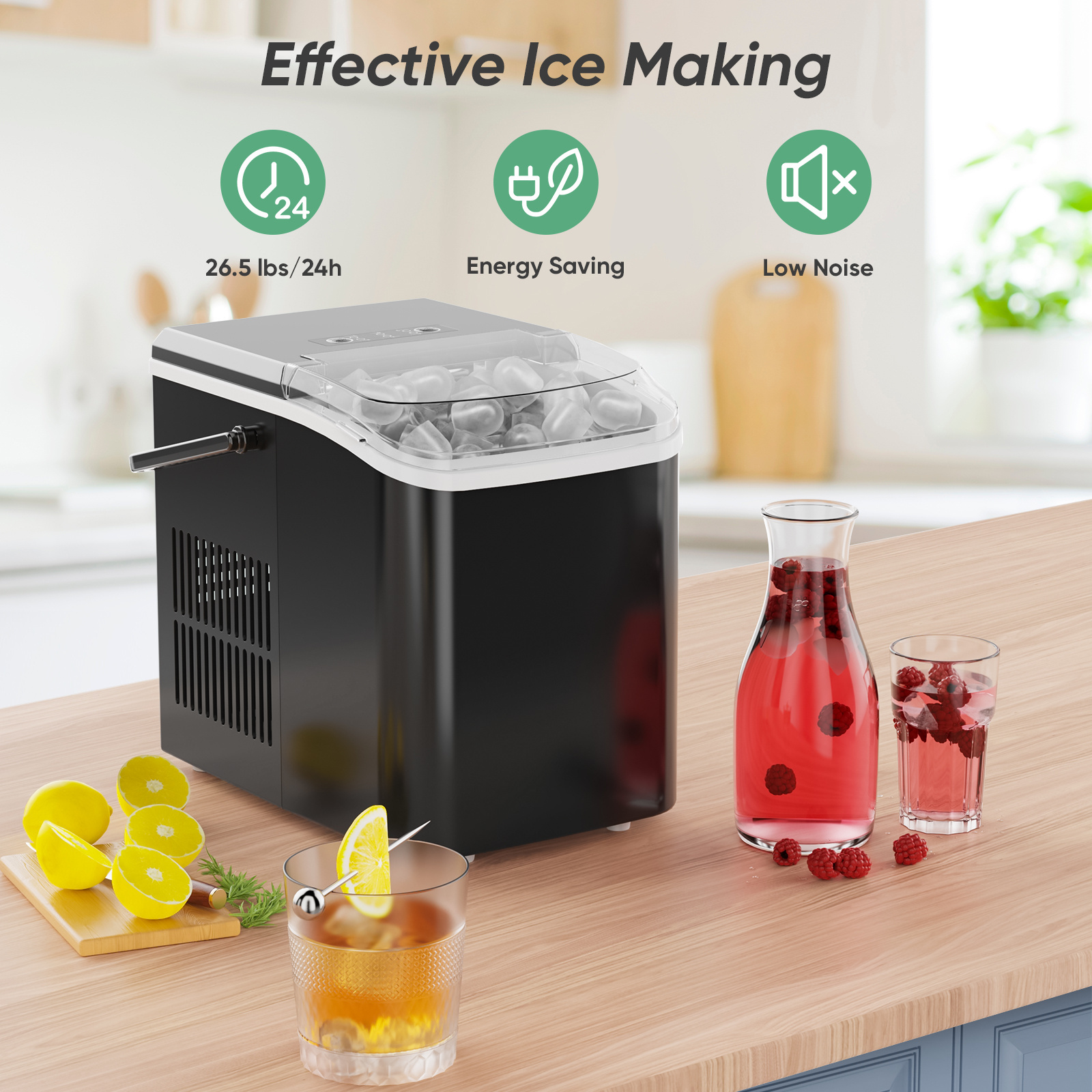 

Countertop Ice Maker, Nugget Portable Ice Machine, Self-cleaning With Handle, Basket, Scoop For Home, Kitchen/party/camping/rv