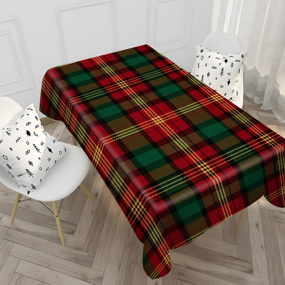 

1pc Christmas Plaid Tablecloth: Waterproof, Oil-resistant, Machine-made, Rectangular, Viscose Cover Material