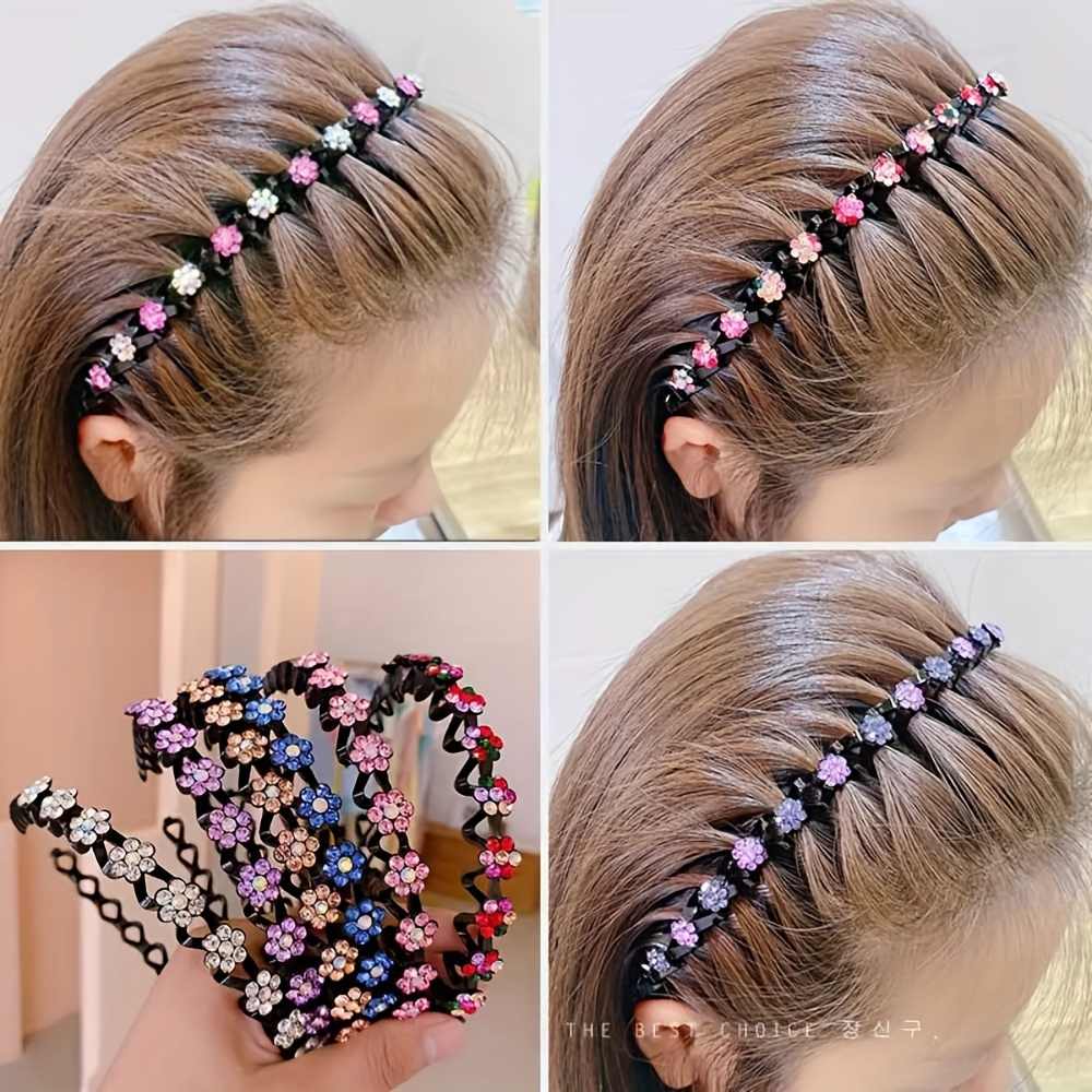 

4pcs Elegant Sparkling Rhinestone Flower Decorative Head Bands Non Slip Hair Hoops For Women And Female Wear