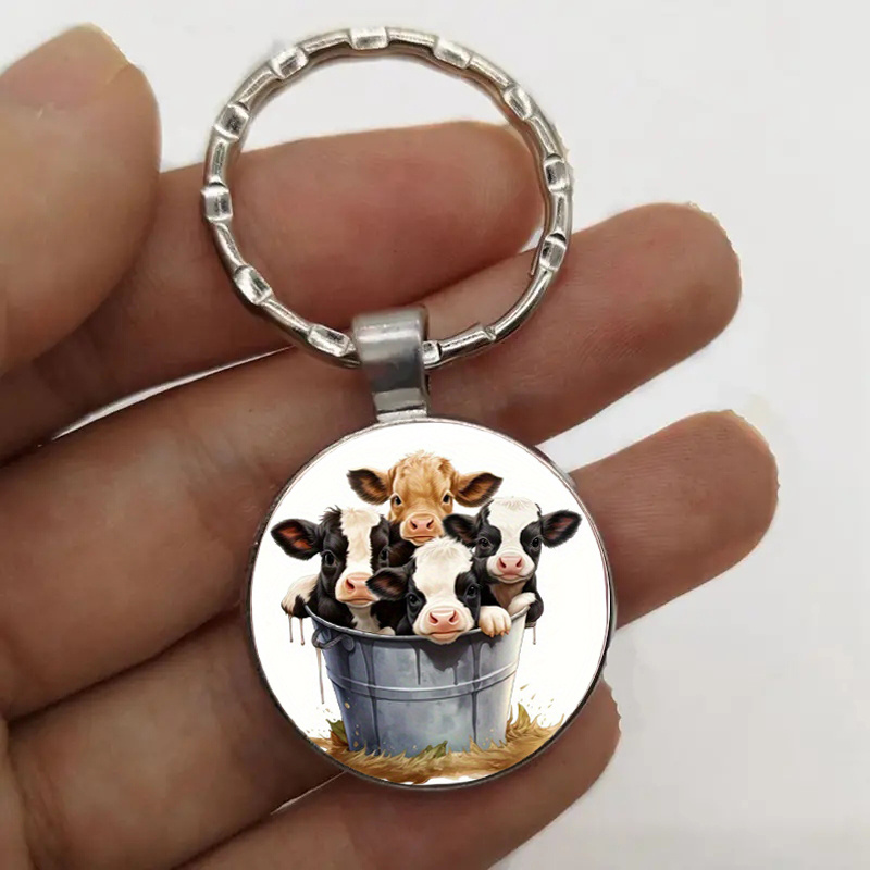 

Chic Cow Print Metal Keychain - Alloy, Round Animal Charm For Bags & Backpacks - Perfect Gift For Birthdays, Christmas, Valentine's Day